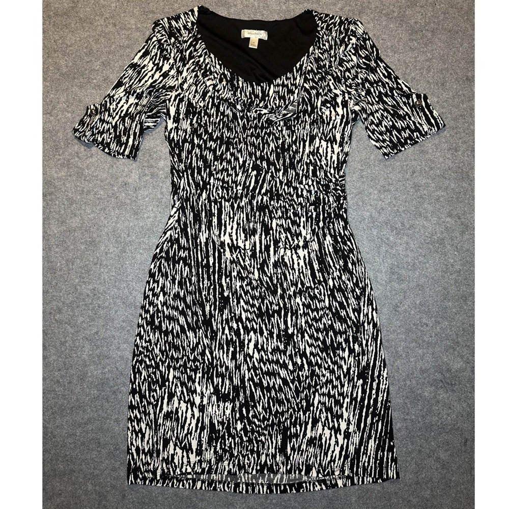 Dressbarn‎ Sheath Dress 10 Black White Abstract Print Stretch Knit